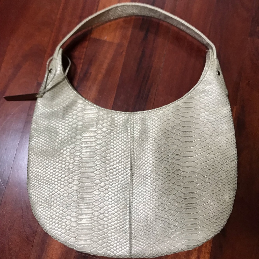 NWOT faux snakeskin large gold hobo bag
